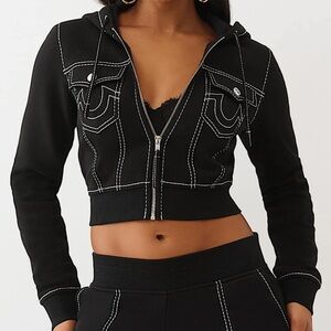 True Religion BIG T SHRUNKEN ZIP HOODIE / Size Large / NWOT